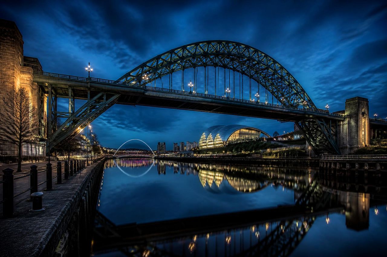 Newcastle Quayside and the Tyne Bridge at dusk